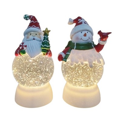 Season's Designs 4" LED Glitter Water Spinning Santa and Snowman 2 Assorted Styles, Christmas Decor, Resin, Multicolored, Indoor Use, Perfect for
