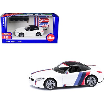 BMW Z4 M40i Cabriolet White with Black Top with Extra Wheels and Decals 1/50 Diecast Model by Siku