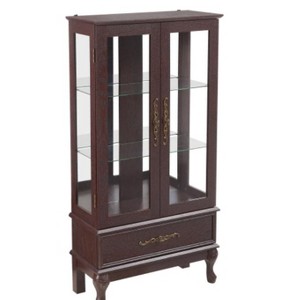 Vynxaria Lighted Curio Cabinet: Adjustable Glass Shelves, 2 Doors + 1 Drawer, Antique White Display/Wine Storage - 1 of 4