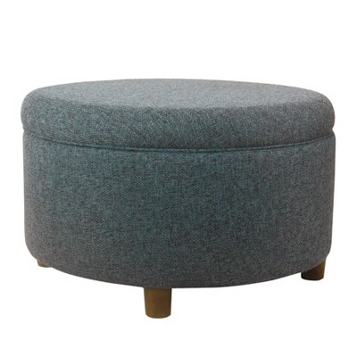 Modern Textured Navy Woven Fabric Large Round Storage Ottoman