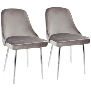 Set of 2 Dining Chair Silver Chrome - LumiSource: Velvet Upholstery, Metal Legs, Floor Protectors - 1 of 4