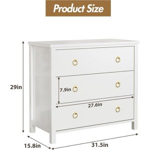 Round Ring Handle Chest of Drawers, 3-Drawer White Flat Style, Exquisite Hardware, Small Storage Cabinet Beside Bedroom Bed - 1 of 4