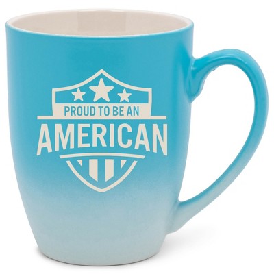 100 North United States 10 Ounce Blue and White Two Toned Ombre, Comfortably Fits Your Hands, Ceramic Tea Coffee Cup Mug, Proud To Be An American