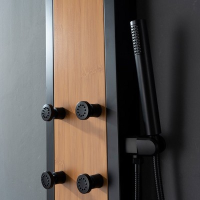 57'' Black and Bamboo Shower Panel System with Body Jets