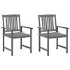 vidaXL Acacia Wood Patio Chairs with Gray Wash Finish and Cushions - Set of 2, Perfect for Garden, Backyard or Outdoor Decor - 2 of 4