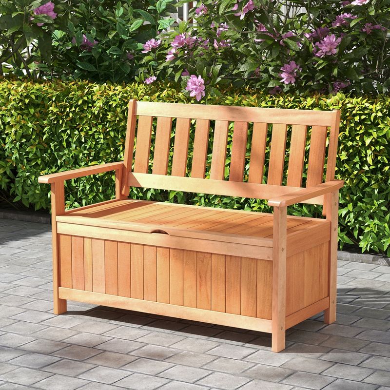 Costway 48 Inch Patio Storage Bench Wood Loveseat with Slatted Backrest for Backyard, 4 of 11