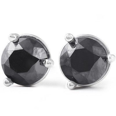 Pompeii3 2 Ct Black Diamond Martini 3-Prong Studs 14k White Gold Earrings
