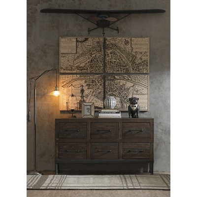 Distressed Black Metal Plane Wall Sculpture with Propellers