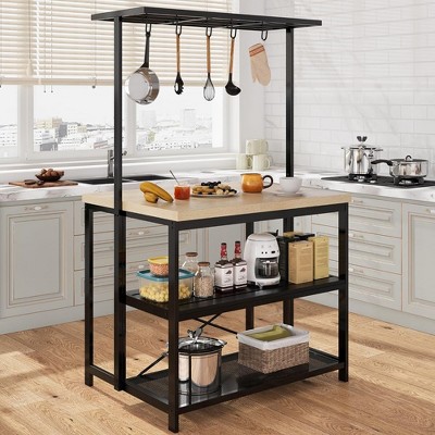 kitchen Island, Bakers Rack, Island Table for Kitchen,3 Tier Microwave Stand Oven Shelf with Storage,Large Coffee Bar Table, Storage Shelf