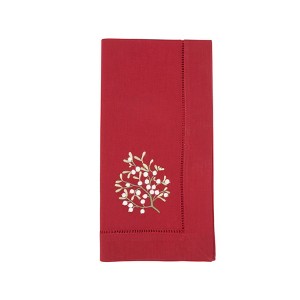 Saro Lifestyle Embr'D Mistetoe Hemstitch Napkin (Set of 6), 20", Red - 1 of 4