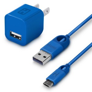 iHome Single Port USB Wall Charger Block, 5FT Micro USB Charging Cable, Lightweight & Portable, Blue - 1 of 4
