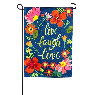 Evergreen Flag Live Laugh Love Floral Garden Burlap Flag