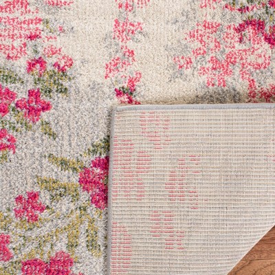 Ivory and Pink Square Synthetic Stain-Resistant Area Rug