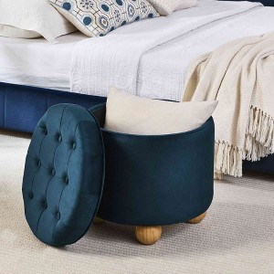 CAVINAS Round Storage Ottoman Bench,Upholstered Ottoman with Solid Wood Oval Legs and Button Design for Living Room,Bedroom - 1 of 4