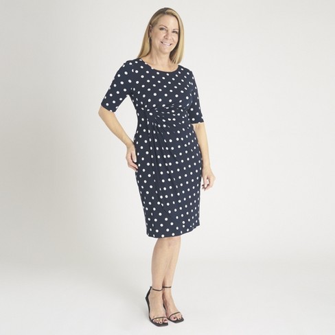 Women's Polka Dot Elbow Sleeve Wrap Dress - Connected Apparel - Blue, Size:  16 : Target