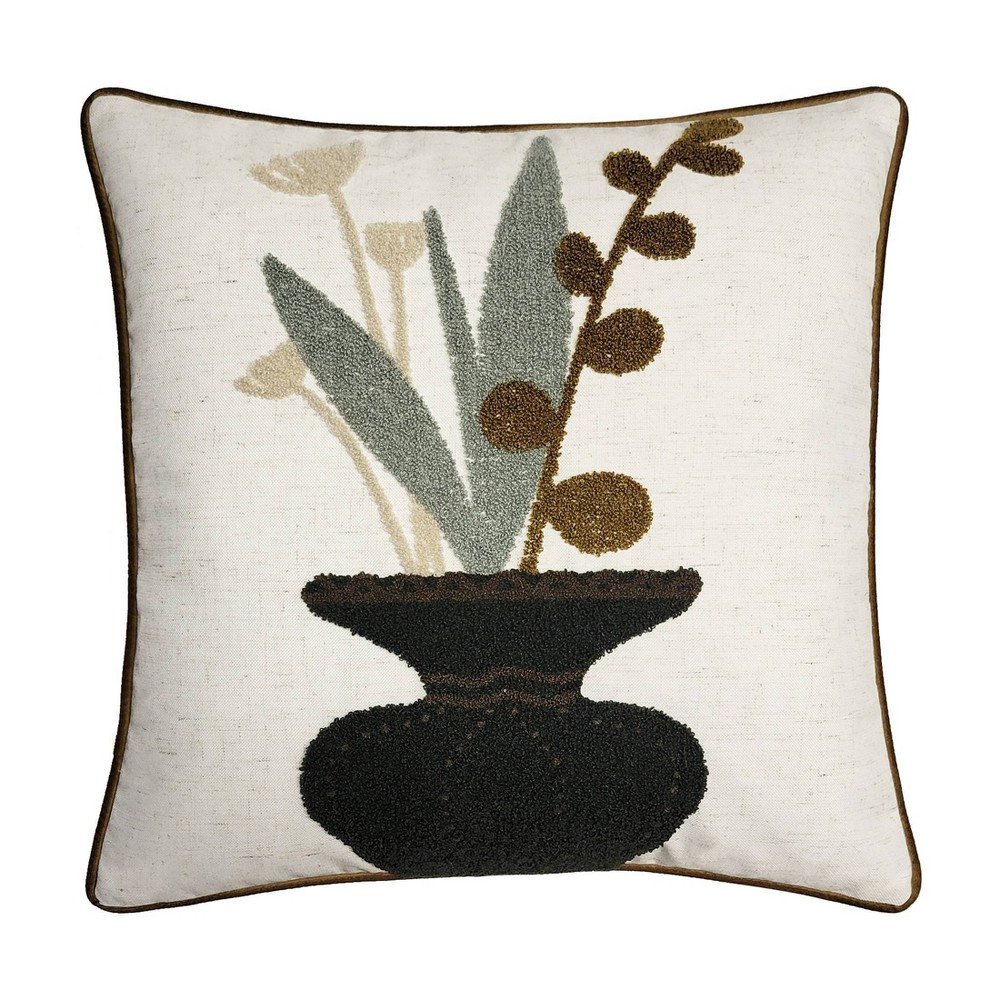Photos - Pillowcase 18"x18" Potted Ferns Square Throw Pillow Cover Natural - Edie@Home