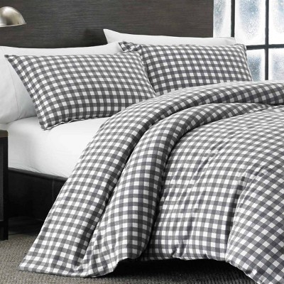 Gray and White Cotton Flannel Full/Queen Duvet Cover Set
