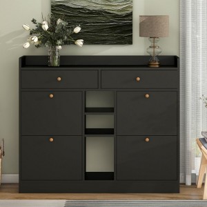 2-Tier Shoe Storage Rack: Modern 4-Drawer Tipping Buckets, Freestanding Cabinet - 1 of 3