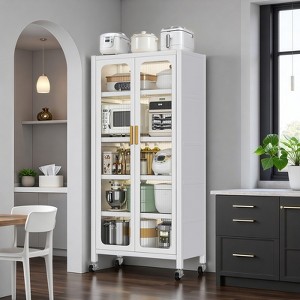 GDFStudio Oren 65" Modern 6-Tier Metal Storage Cabinet with Wheels, Transparent Doors and Adjustable Shelves - 1 of 4