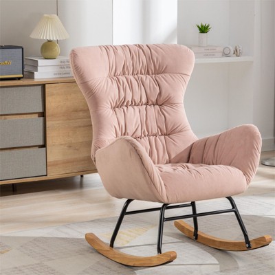 April Pink Velvet Fabric Upholstered Glider Rocker Nursery Rocking   GUEST B6413b41 2557 4240 9df3 1eef838e4679