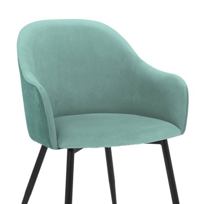 High-Back Two-Tone Teal Velvet Arm Chair with Black Metal Legs