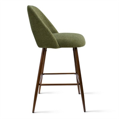 26-Inch Green Upholstered Counter Stools with Walnut Legs, Set of 3