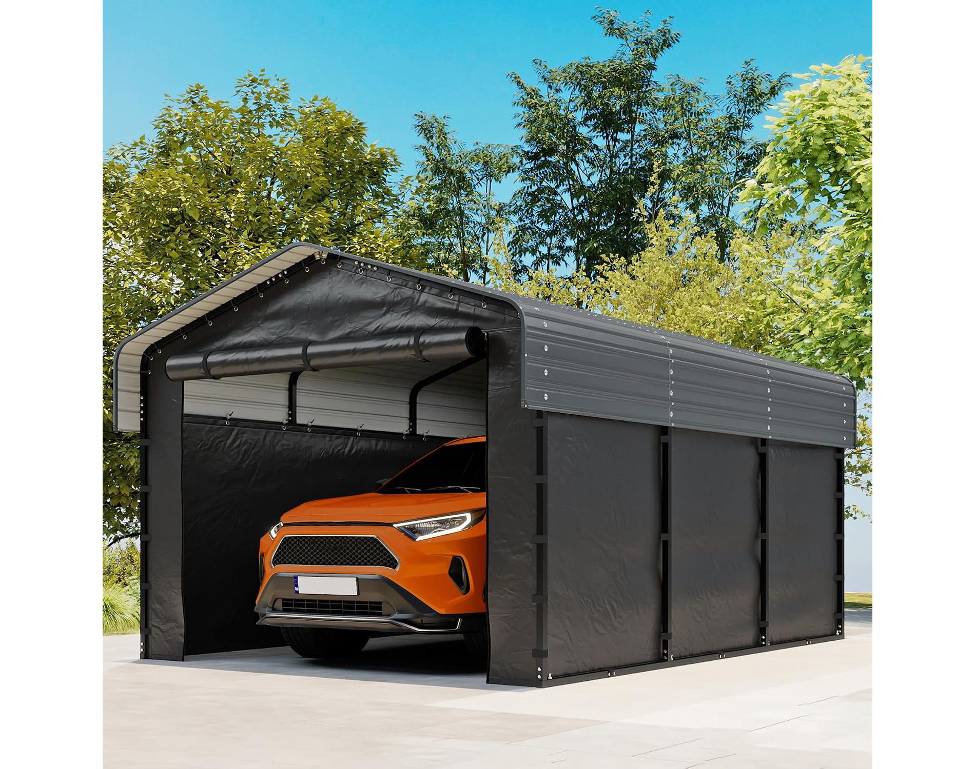 Real Relax 10×20FT Heavy Duty Metal Carport with Sidewalls & Door