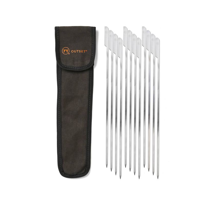 Outset Barbecue Stainless Steel Set of 4 Paddle Skewers with Black Canvas Storage Bag, 1 of 6