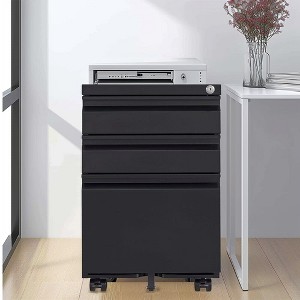 NicBex 3 Drawer Mobile File Cabinet with Lock,Metal Filing Cabinets for Home Office Organizer Letters/Legal/A4,Black - 1 of 4