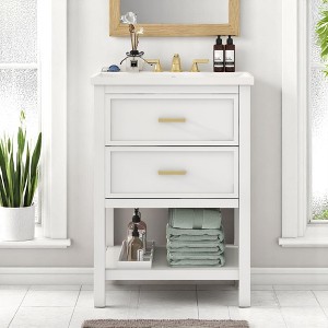 Mshliw 24 Inch Modern Bathroom Vanity with Ceramic Sink, 2 Drawers, Freestanding Storage Cabinet with Soft-Close Design - 1 of 4