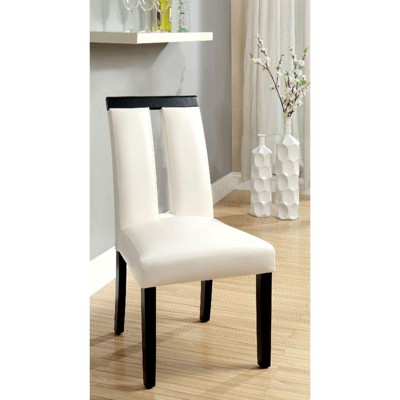 DOMETOUR Set of 2 Chairs Black And White Leatherette Beautiful Padded Side Chairs Slit Back Design Kitchen Dining Room Furniture
