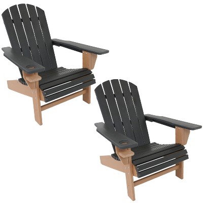 Sunnydaze Plastic All-Weather Outdoor Adirondack Chair with Drink Holder, Black and Brown, 2pk