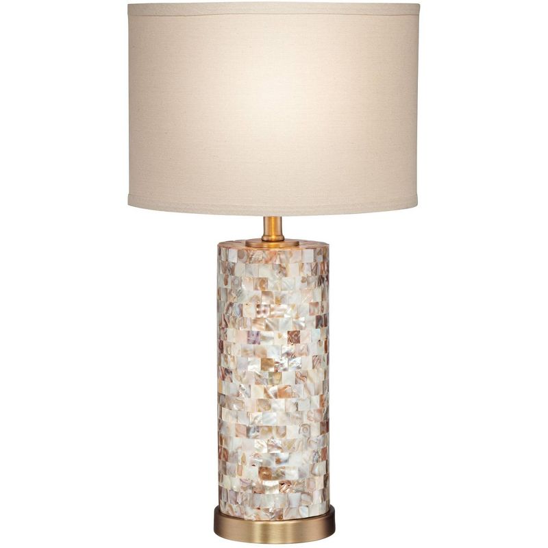 360 Lighting Margaret Coastal Accent Table Lamp 23" High Mother of Pearl Tile Cylinder Cream Linen Drum Shade for Bedroom Living Room Bedside Office, 1 of 7