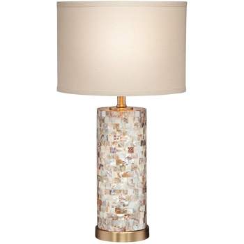 360 Lighting Margaret Coastal Accent Table Lamp 23" High Mother of Pearl Tile Cylinder Cream Linen Drum Shade for Bedroom Living Room Bedside Office