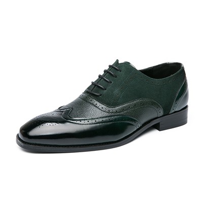 Santimon Men's Classic Modern Formal Oxford Wingtip Lace Up Two-Tone Perforated Brogues Dress Shoes Green