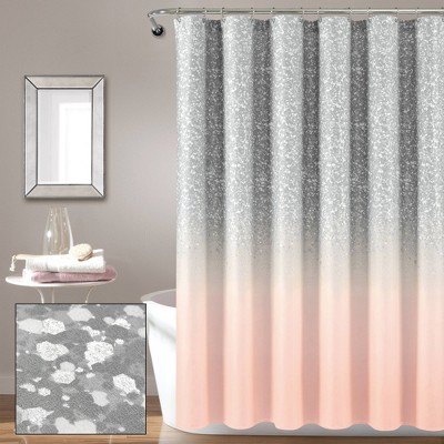 72"x72" Glitter Ombre Metallic Print Single Shower Curtain Blush/Gray - Lush Décor