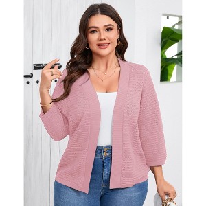YESFASHION Womens Plus Size Summer Cardigan 3/4 Length Sleeve Sweaters Lightweight Casual Knitted Open Front Cardigans - 1 of 4