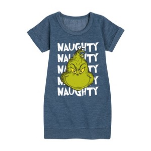 Girls' - Dr. Seuss - Naughty Grinch Graphic Short Sleeve Fleece Dress - 1 of 4
