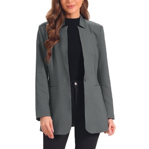 Allegra K Women's Single Button Long Sleeve Solid Color Blazer - 1 of 4