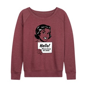 Women's - Instant Message - Vintage Please Leave Me Alone Lightweight French Terry Wide Neck Long Sleeve Graphic Shirt - 1 of 4