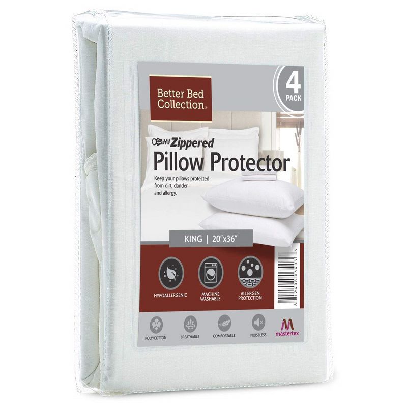 Better Bed Collection Zipped Poly/Cotton PIllow Protectors - 4 Pack White, 1 of 7
