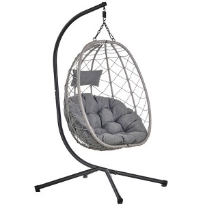 LeisureMod Summit Outdoor Egg Swing Chair for One Person, Grey Steel Frame with Cushions, Hanging Patio Chair for Garden or Balcony - 1 of 4