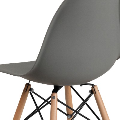 Moss Gray Plastic Side Chair with Wooden Legs