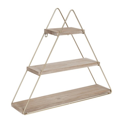 Metal and Natural Wood 3-Tier Wall Shelf