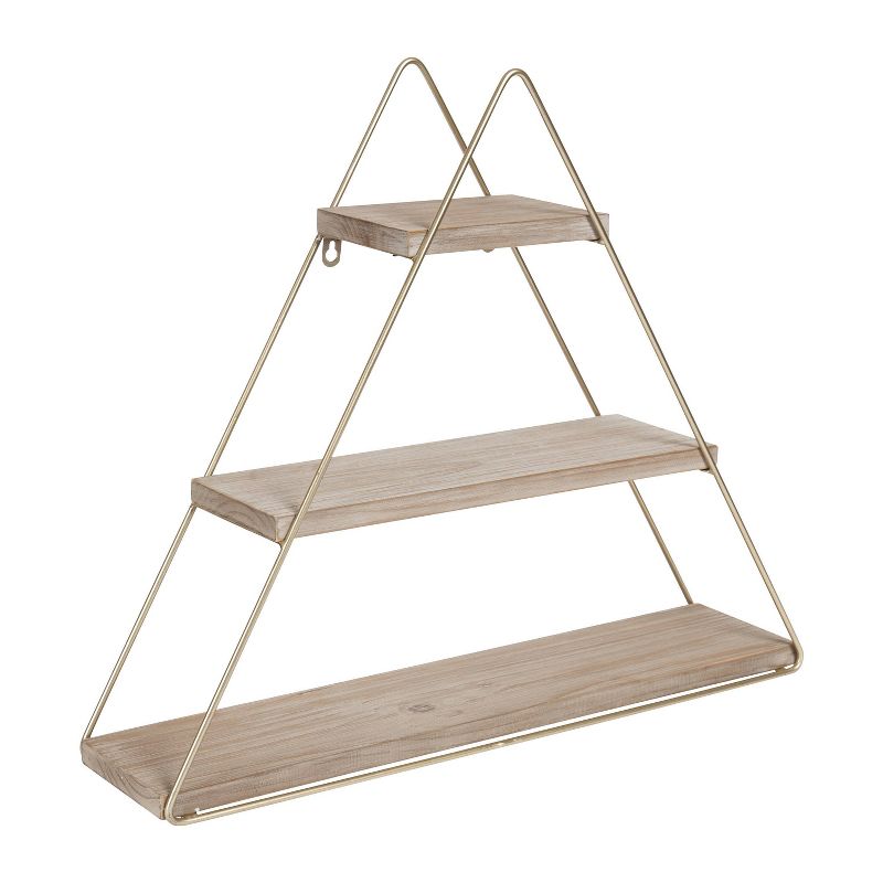 20.8&#34; x 24.2&#34; Tilde Three-Tier Triangle Wood and Metal Wall Shelf Natural/Gold - Kate &#38; Laurel All Things Decor, 1 of 7