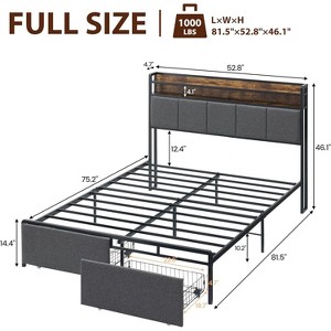 Jojoka Bed Frame with Headboard and 2 Storage Drawers,Upholstered Platform Bed Frame with Chargin Station and LED Lights - 1 of 4