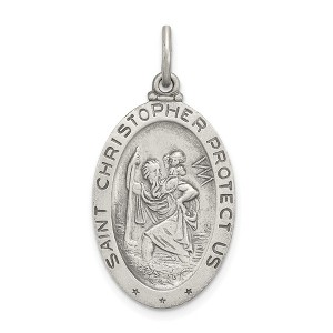 Black Bow Jewelry Sterling Silver St Christopher Oval Sports Medal Pendant, 15 x 31mm - 1 of 4