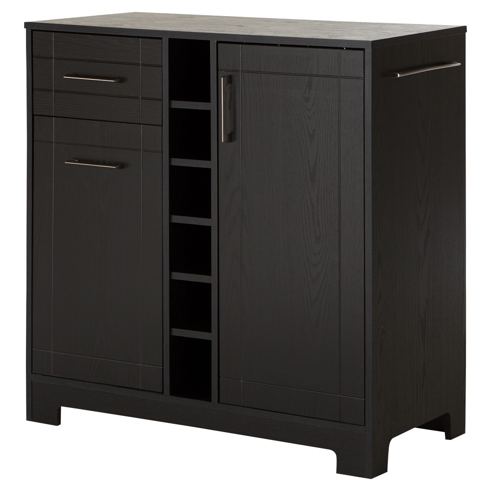 South Shore 9043770 Bar Cabinet with Bottle and Glass Storage, Black Oak