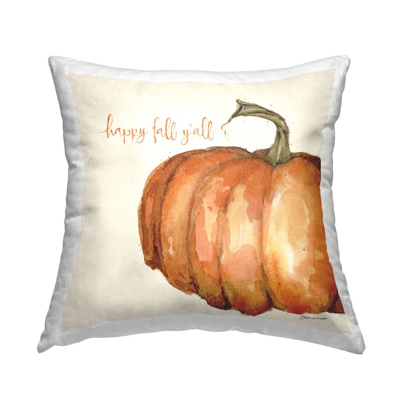 Stupell Industries Happy Fall Y'all Autumn Pumpkin Seasonal Design Printed Pillow, 18 x 18, 1 of 3