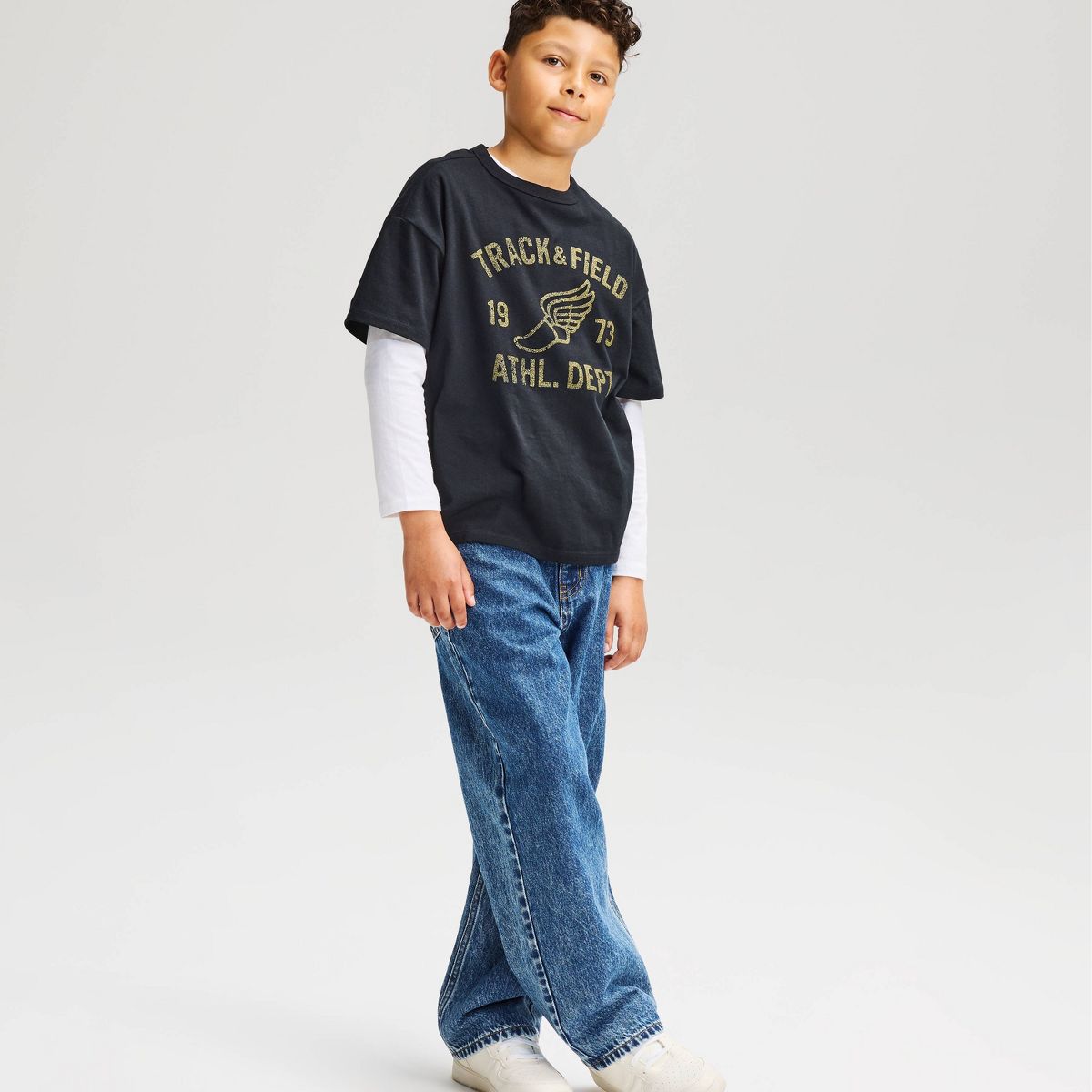 Boys' Short Sleeve 100% Cotton 'Track & Field' Oversized Graphic T-Shirt - Cat & Jack™ Black